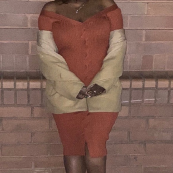 Haute Monde NWT Burnt Orange Knit Long Sleeve Sweater Bodycon Midi Dress - Picture 2 of 9